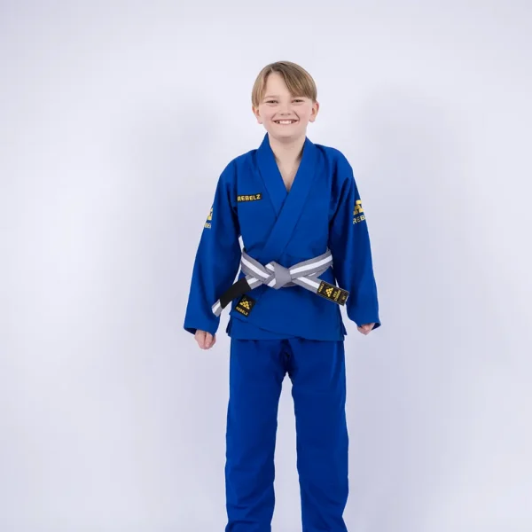 rebelz bjj gi kids gold standard 3 blå 1