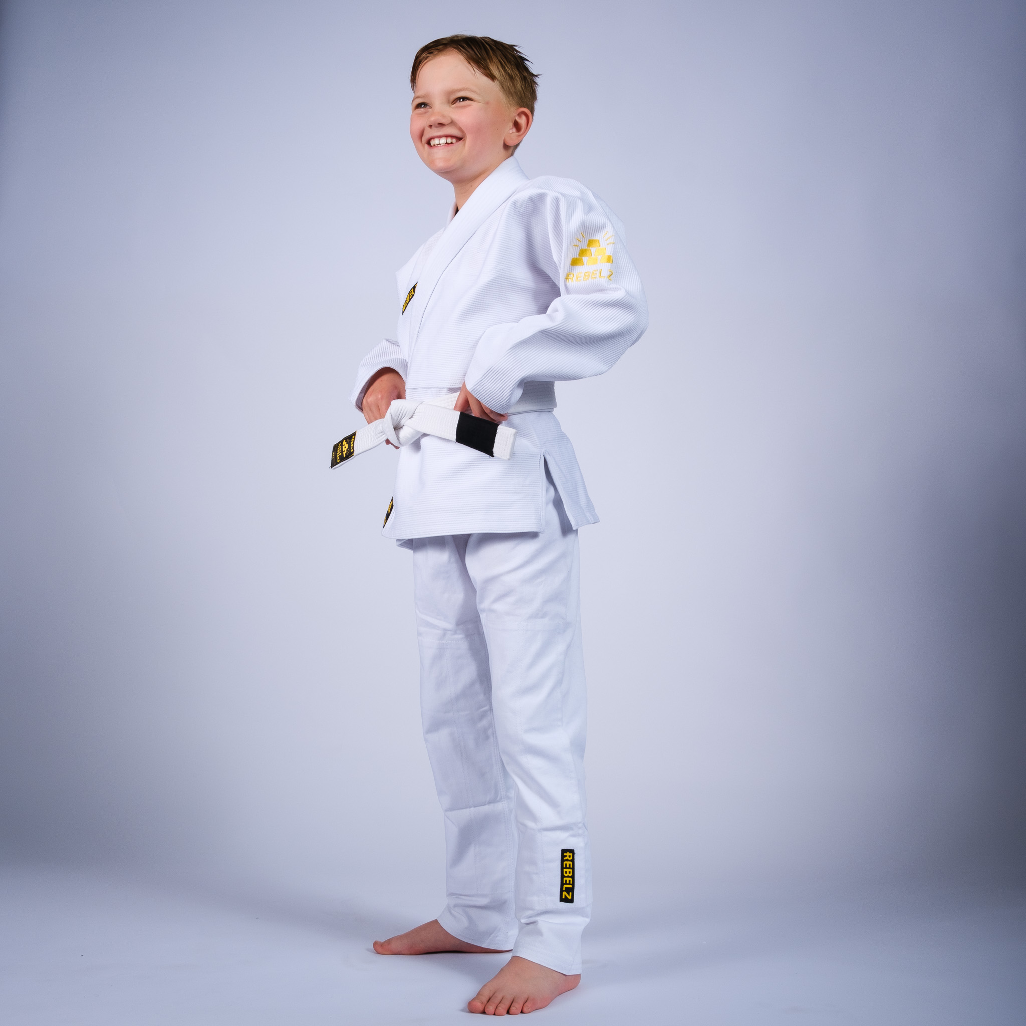 rebelz bjj gi kids gold standard 3 white 2