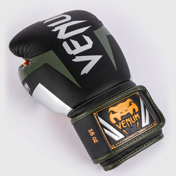 venum boxing gloves elite black khaki silver 2