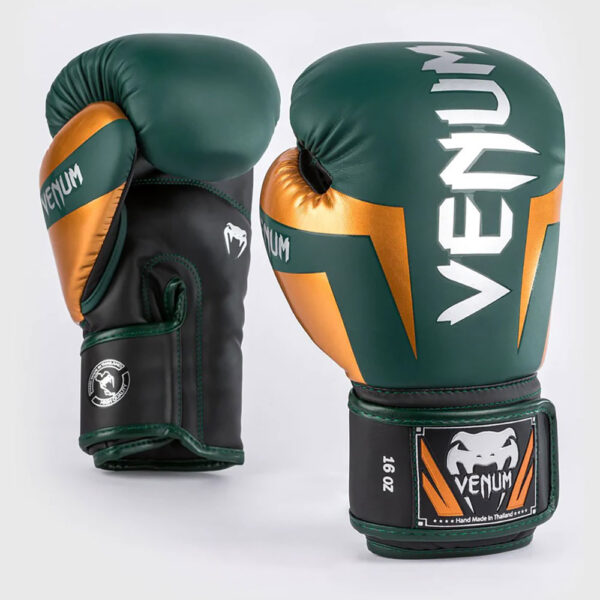 venum boxing gloves elite green bronze silver 1